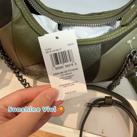 NWT Coach Carmen Mini Crossbody Bag in Patchwork CCE64 Gunmetal/Olive Multi - Picture 4 of 11